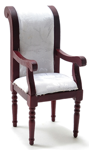 Dollhouse Miniature Armchair, Mahogany with White Fabric